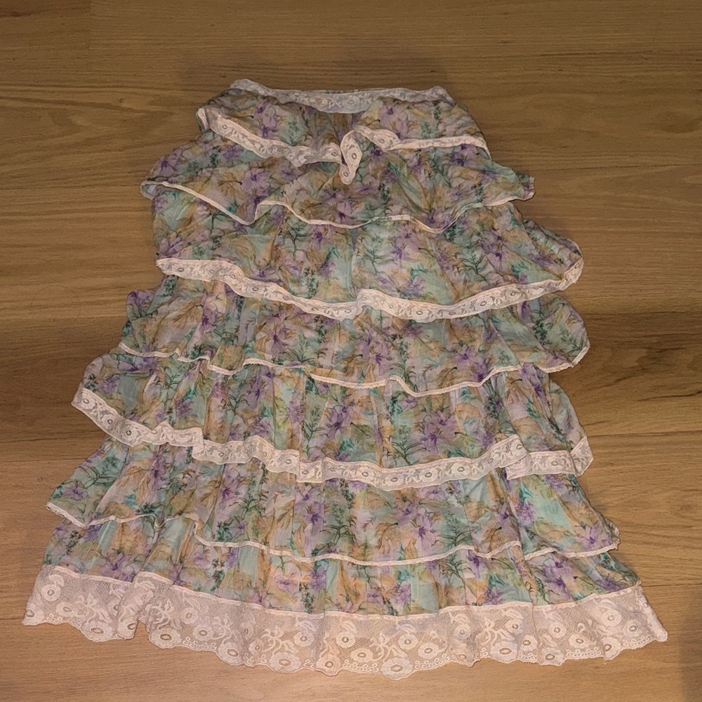 LOVESHACKFANCY Borneo Tiered Maxi Skirt Size 6 - Picture 3 of 5